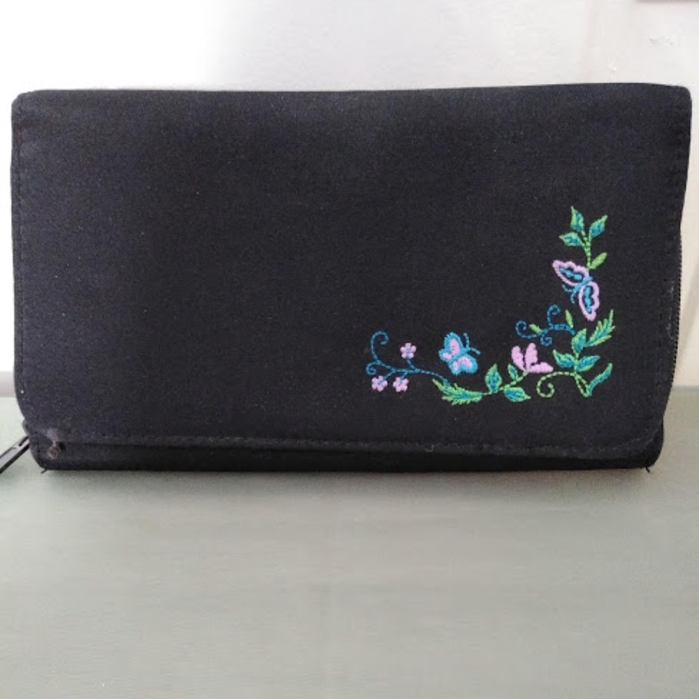 Nice Black Wallet with Butterfly Embroidery